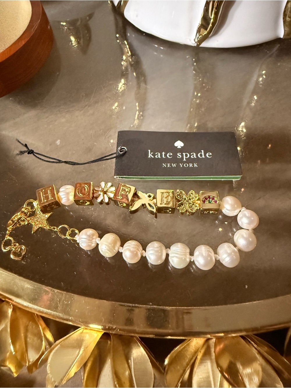 kate spade Gold Pearl & Charm HOPE Bracelet